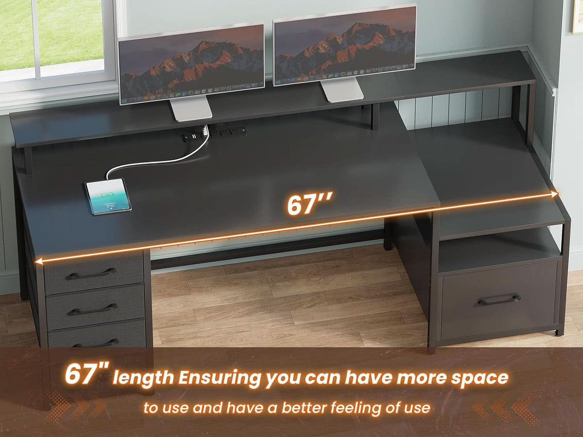 66 Inch Computer Desk 5 Drawers For Home Office Workspace