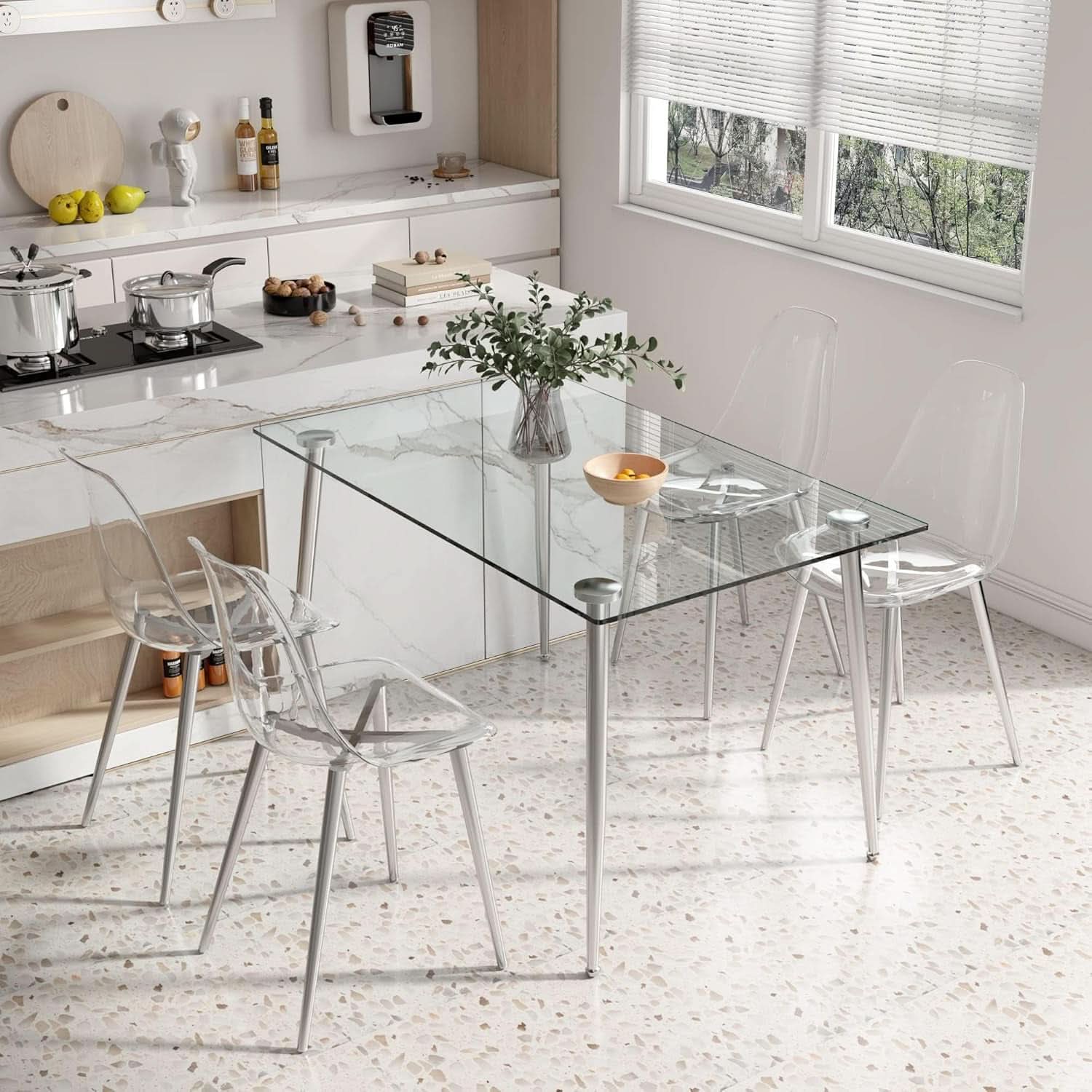 Clear Acrylic Dining Chairs Set Of 4 With Metal Legs