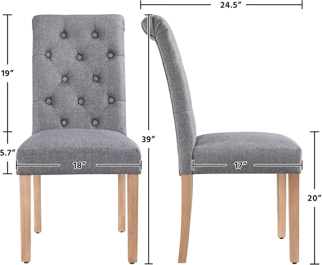Parsons Dining Chairs Set of 2 Upholstered High Back Dark Gray