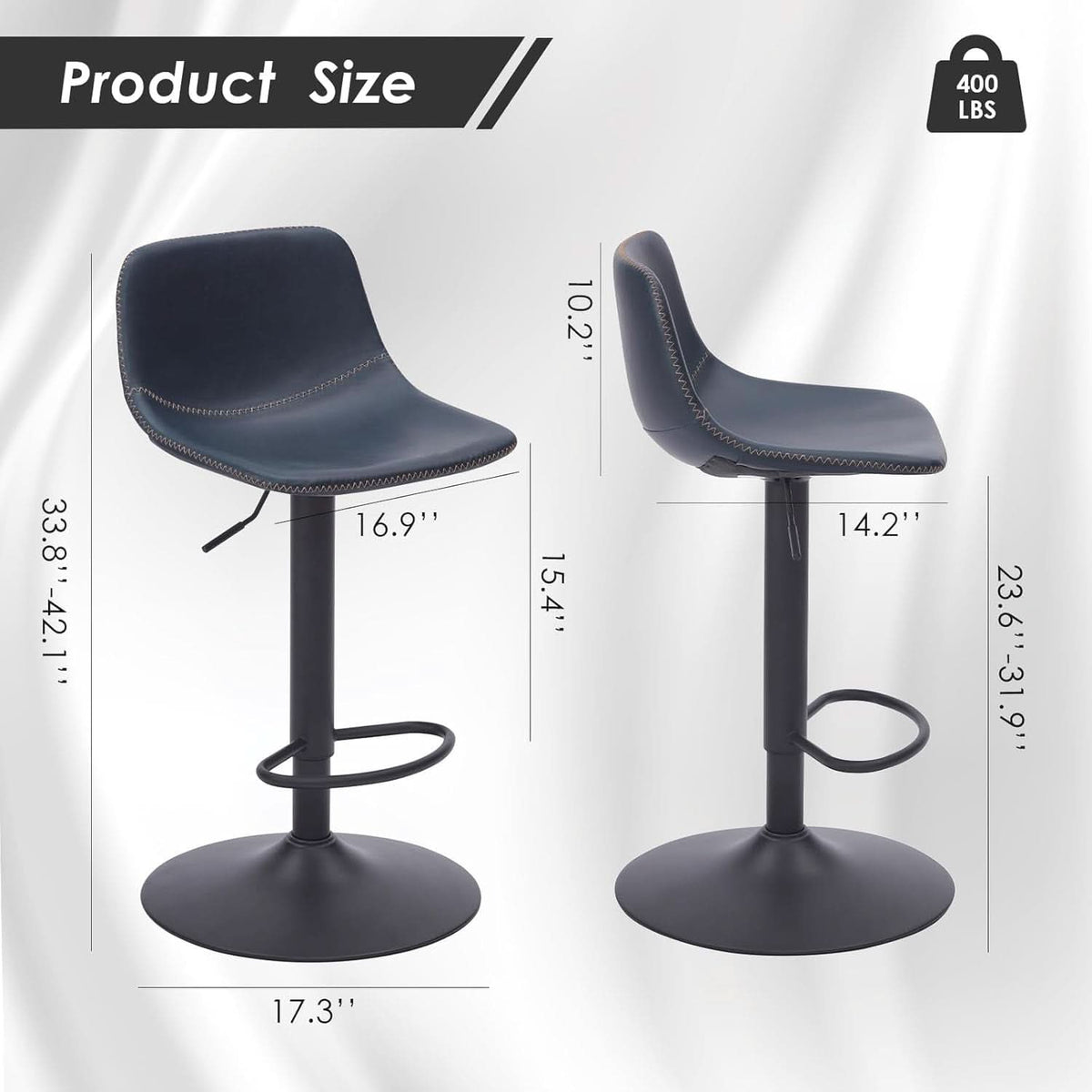 Adjustable Bar Stools Set Of 2 With Swivel Back Support