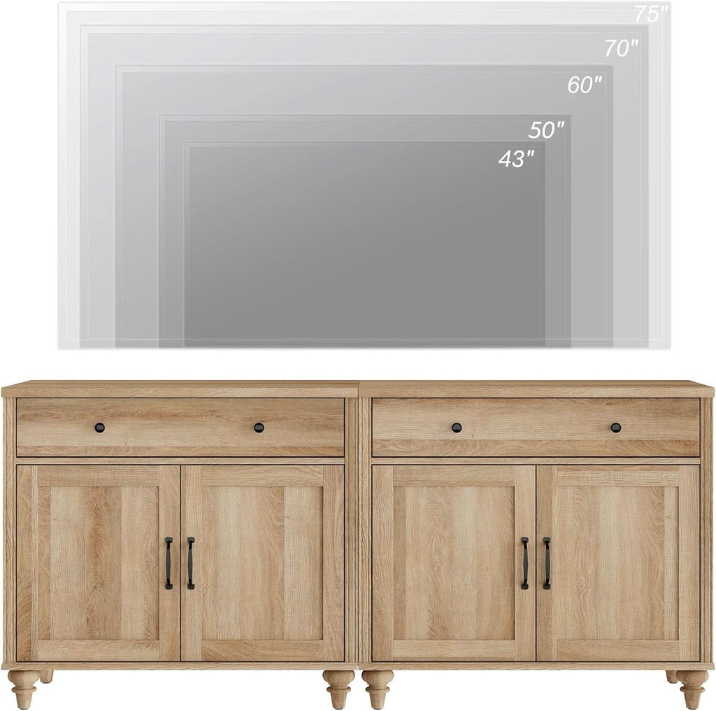 Oak Farmhouse Entertainment Center For TVs Up To 75 Inches
