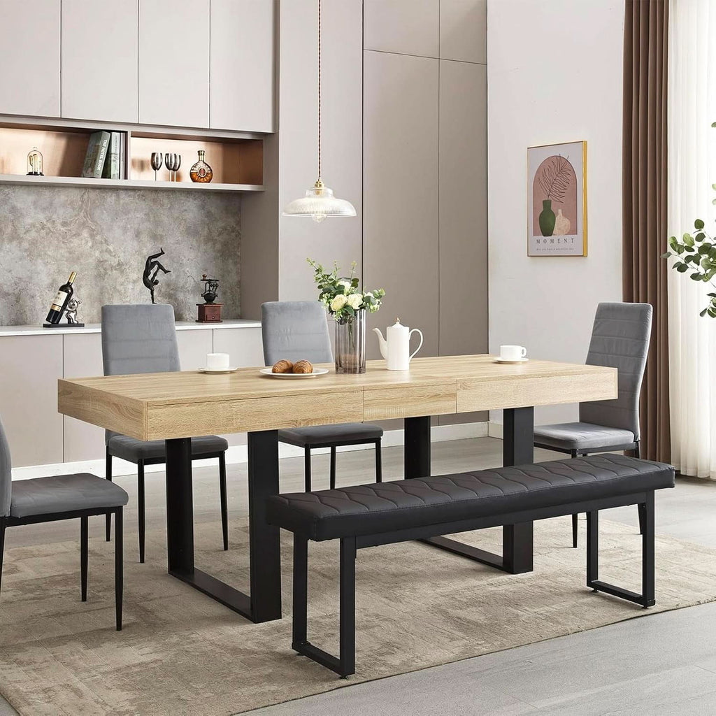 63-79 Inch Extendable Dining Table Rustic Oak Finish