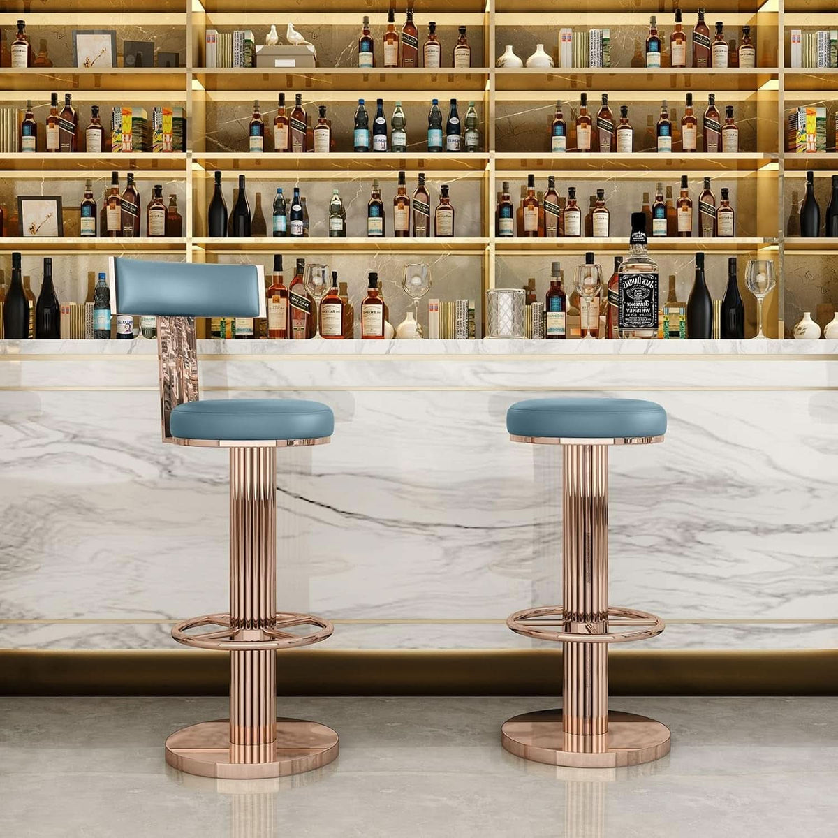 Blue Adjustable Height Counter Height Bar Stool With Backrest