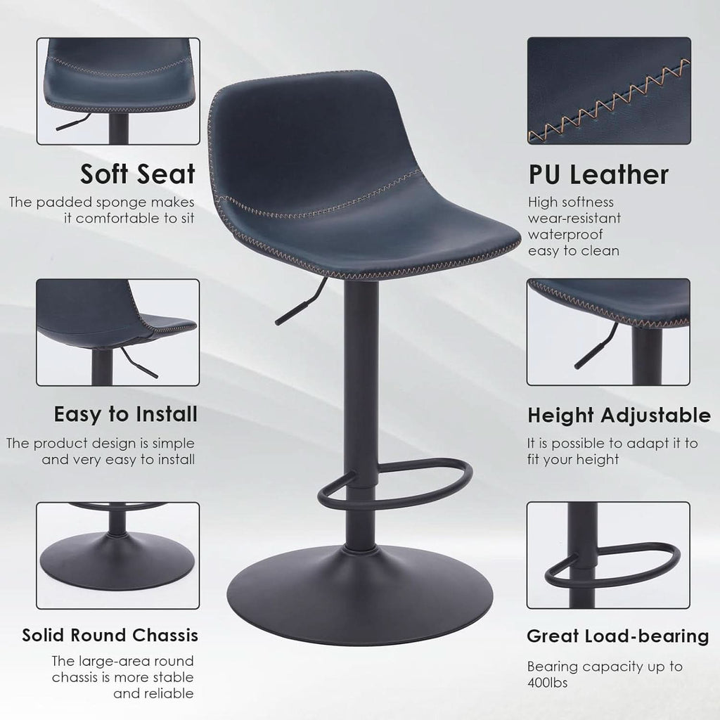 Adjustable Bar Stools Set Of 2 With Swivel Back Support