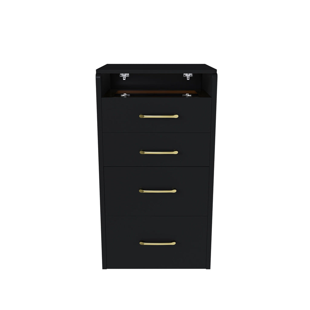 3 In 1 Vanity Desk With Open Top Mirror, Glass Desktop Makeup Set With 3 Drawers, Compact Dressing Table For Bedroom - Black