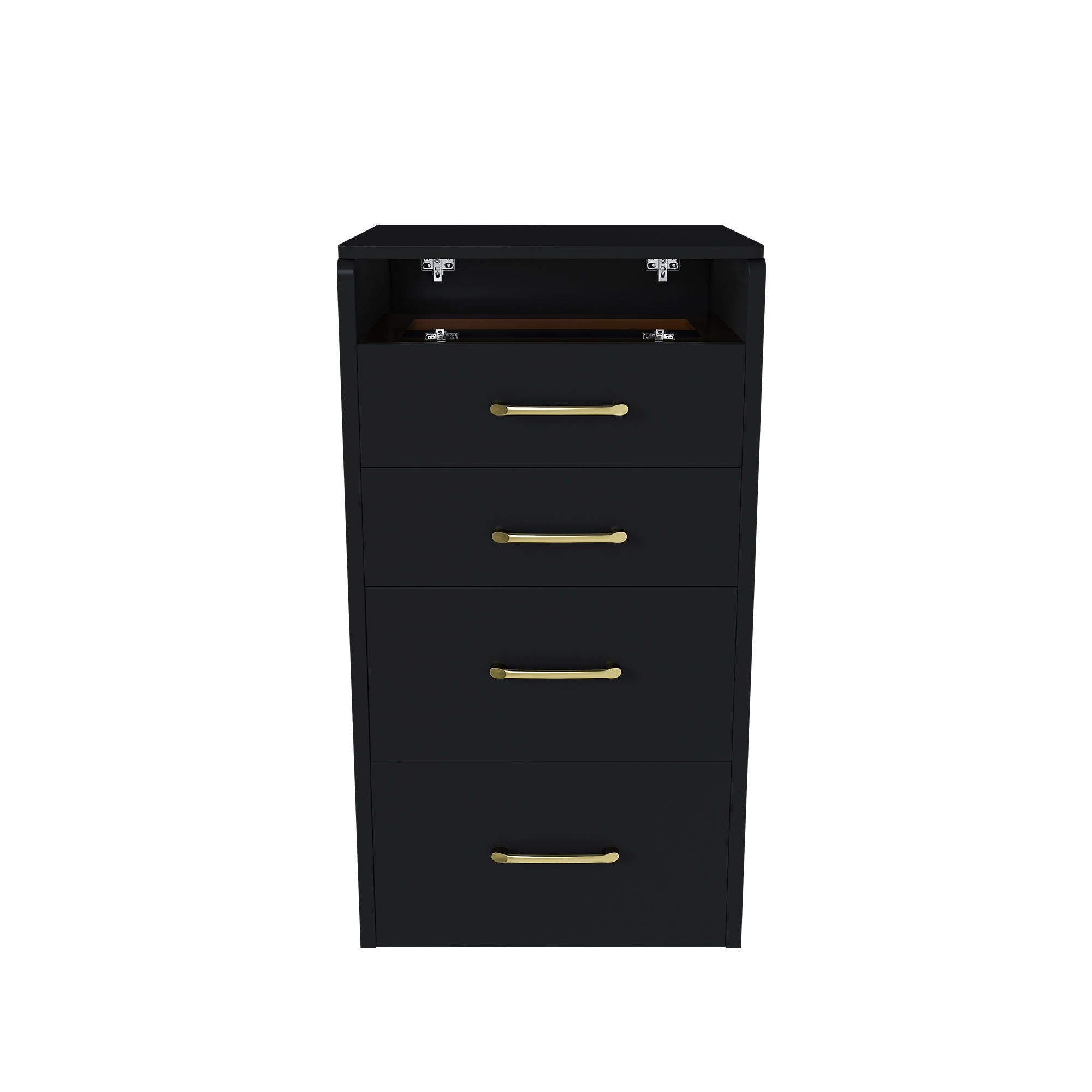 3 In 1 Vanity Desk With Open Top Mirror, Glass Desktop Makeup Set With 3 Drawers, Compact Dressing Table For Bedroom - Black