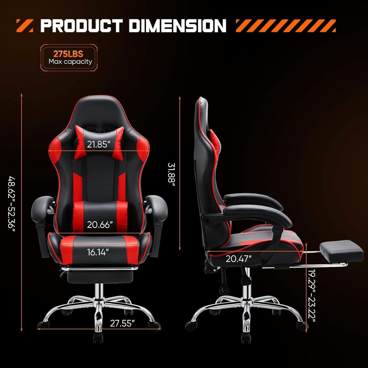 Ergonomic Gaming Desk Chair With Footrest And Headrest