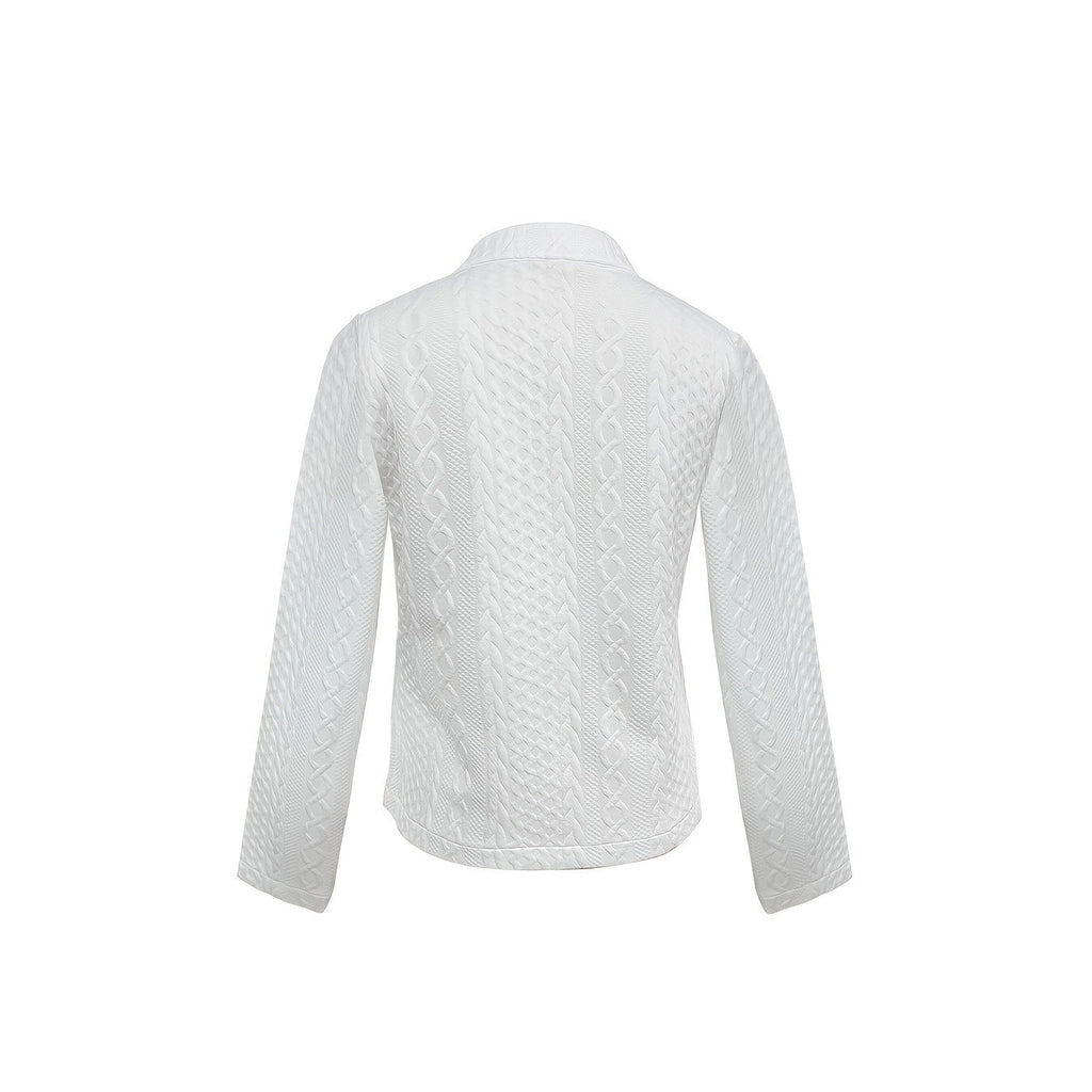 Women's Fashionable Solid Color Textured Fabric Stand Up Collar Jacket