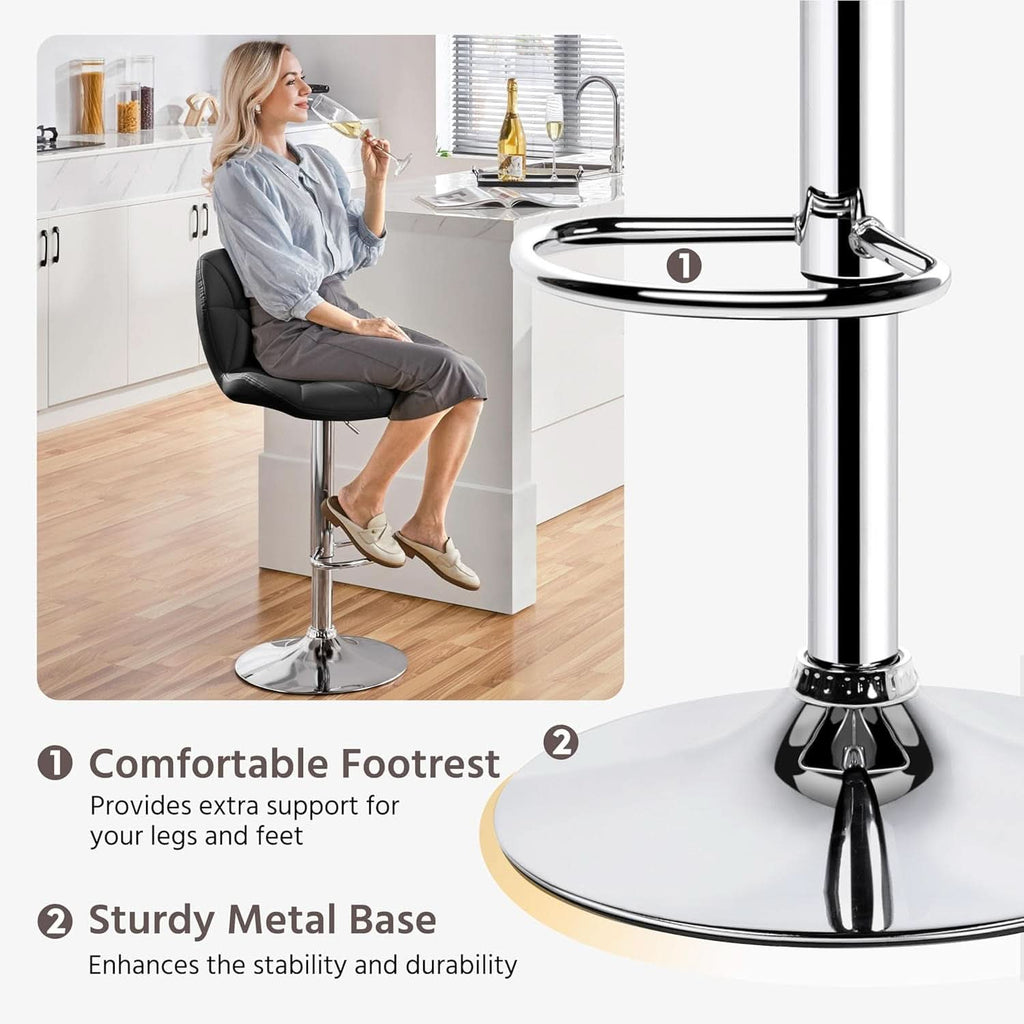 Set Of 2 Modern Adjustable Black PU Leather Bar Stools