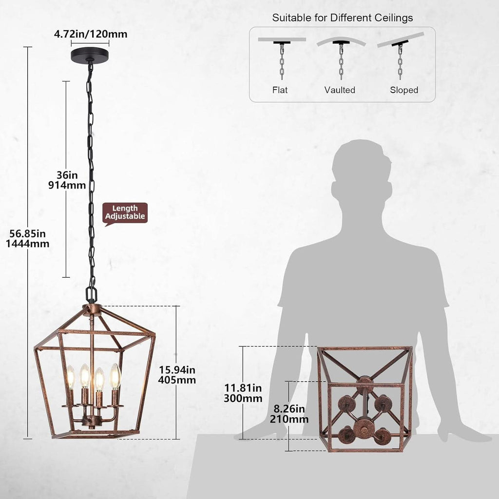Antique Bronze 4-Light Chandelier Pendant Light Dining