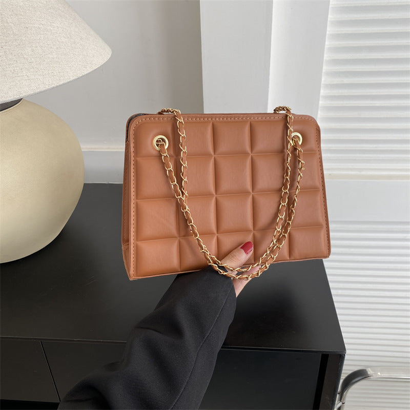 Plaid Bag Womens Small Diamond-Pattern Embroidered Grid Shoulder Bag