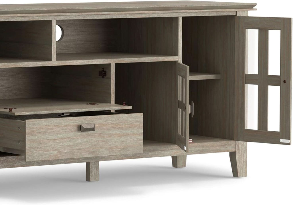 Solid Wood TV Stand 72 Inch Wide Distressed Grey Finish