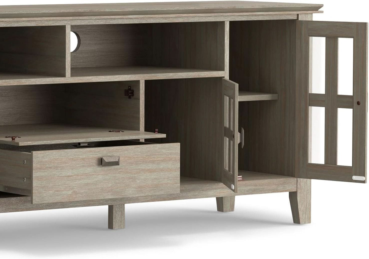 Solid Wood TV Stand 72 Inch Wide Distressed Grey Finish