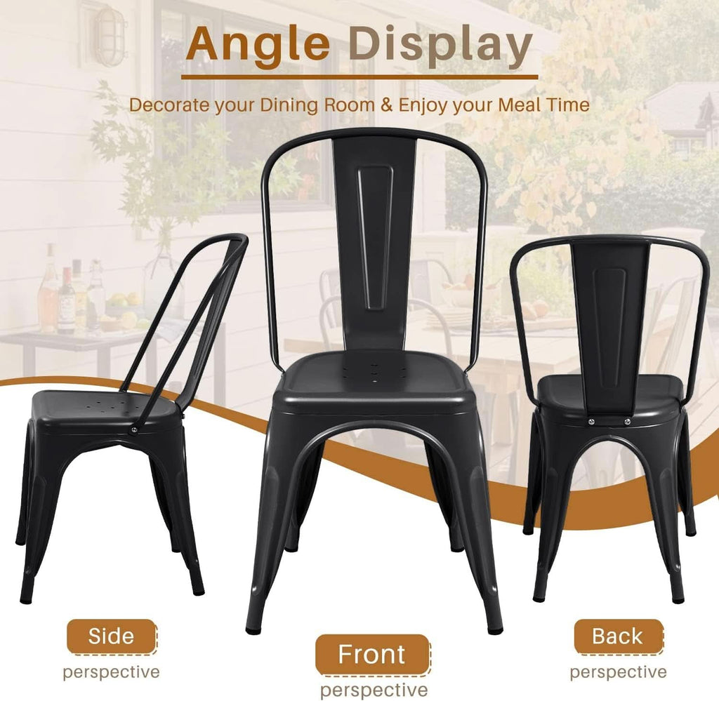 Stackable Metal Dining Chair Indoor Outdoor Black Set Of 4