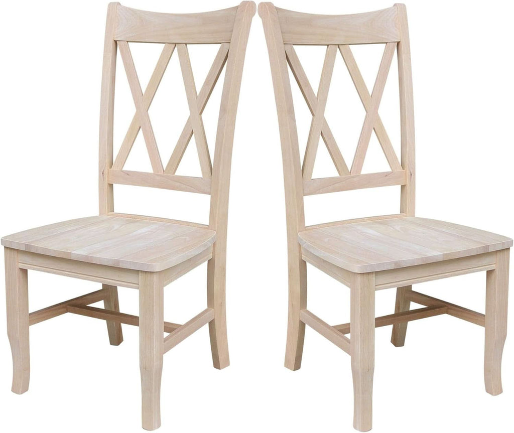 Two Unfinished Parawood Dining Chairs With X Back