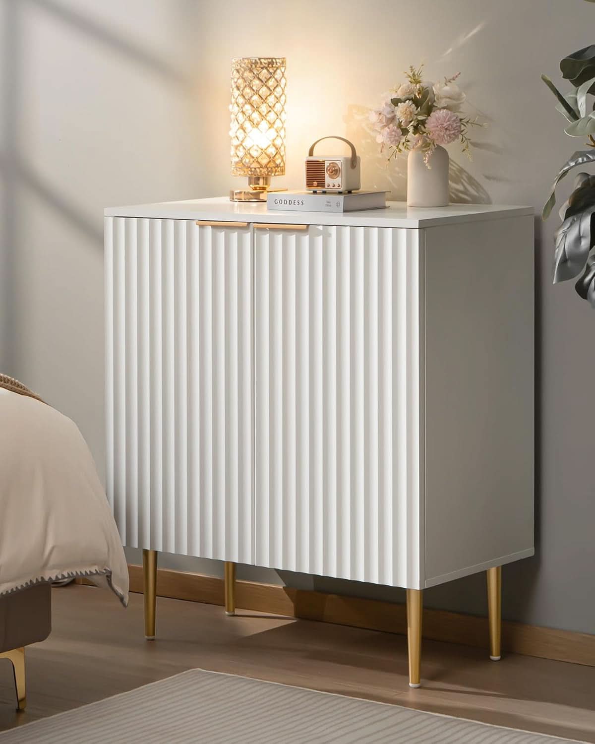 White Fluted Storage Cabinet Set Of 2 Modern Sideboards