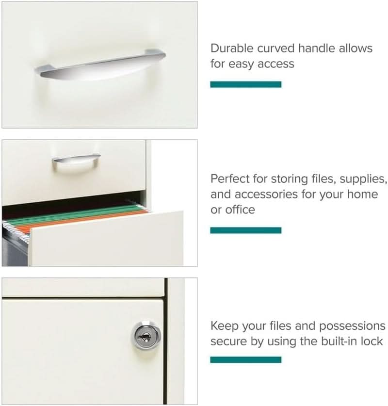 3 Drawer 27.32 Inch White Metal Filing Cabinet Lockable Preassembled For Legal And Letter Size