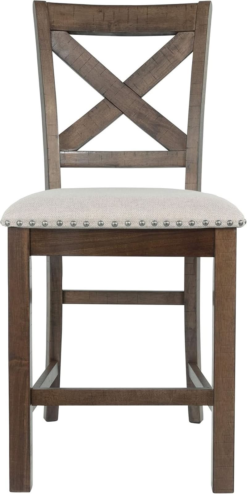 Moriville 24.5 Inch Upholstered Farmhouse Barstools Beige Brown Set of Two