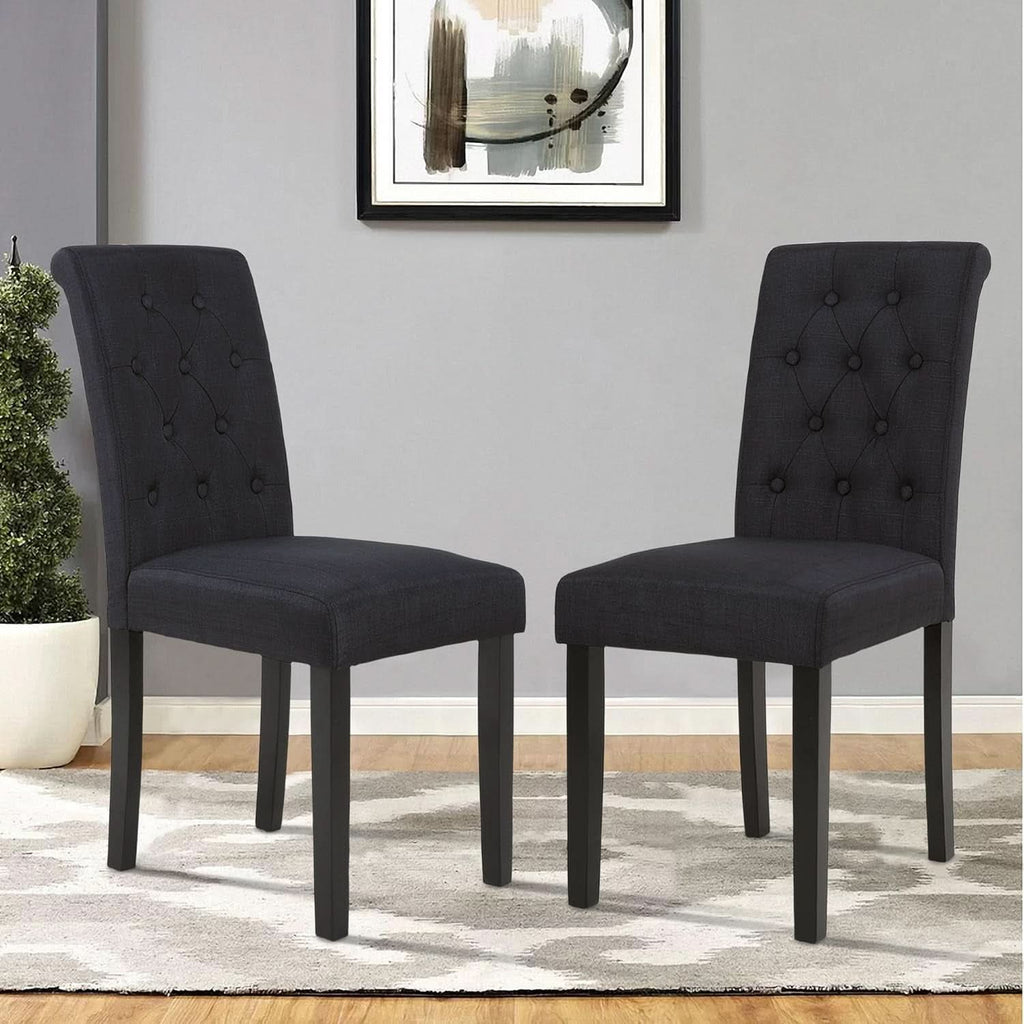 Two Upholstered Fabric Dining Chairs Button Tufting Black