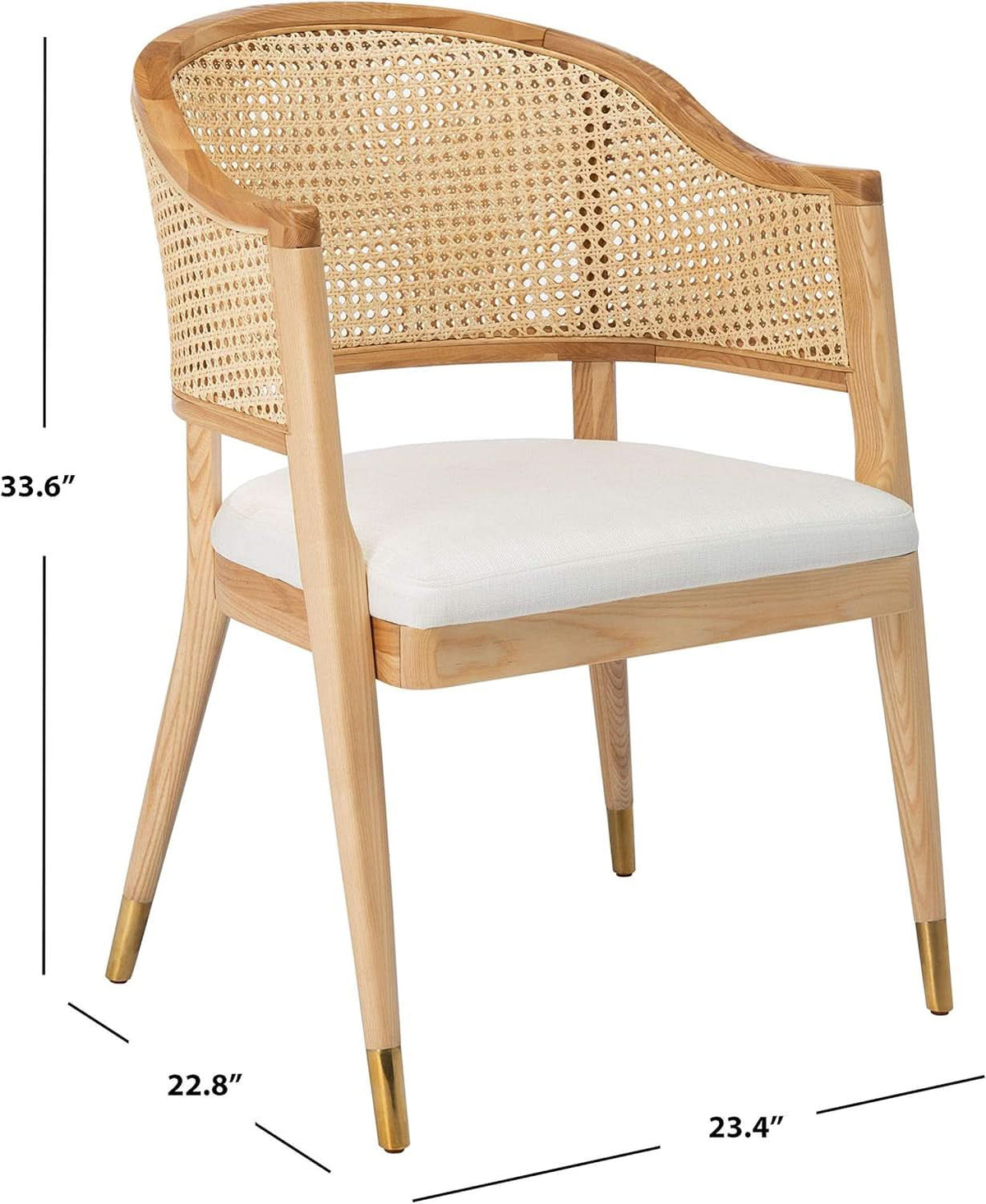 Natural Rattan Accent Chair with Brass Caps Fully Assembled