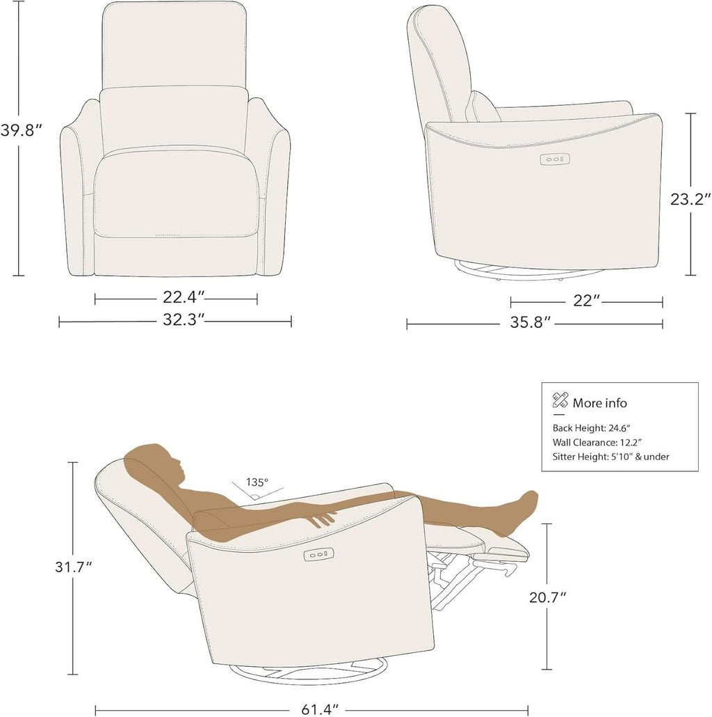 Ink Blue Power Swivel Glider Recliner With USB Charging