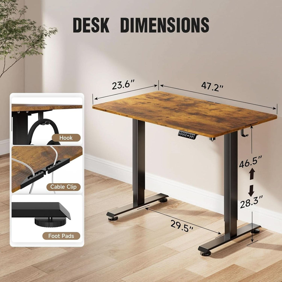 47.2 Inch Electric Standing Desk Wood Desktop Brown