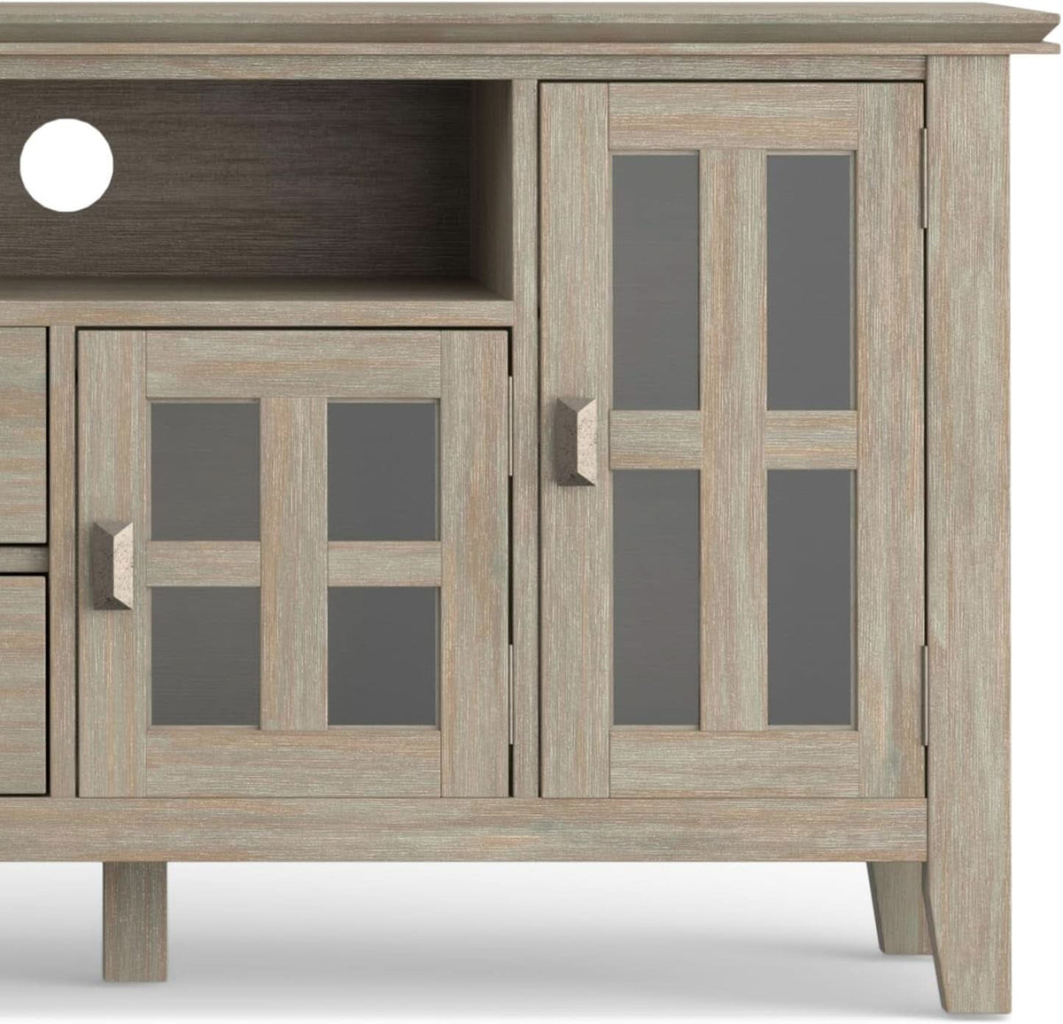 Solid Wood TV Stand 72 Inch Wide Distressed Grey Finish
