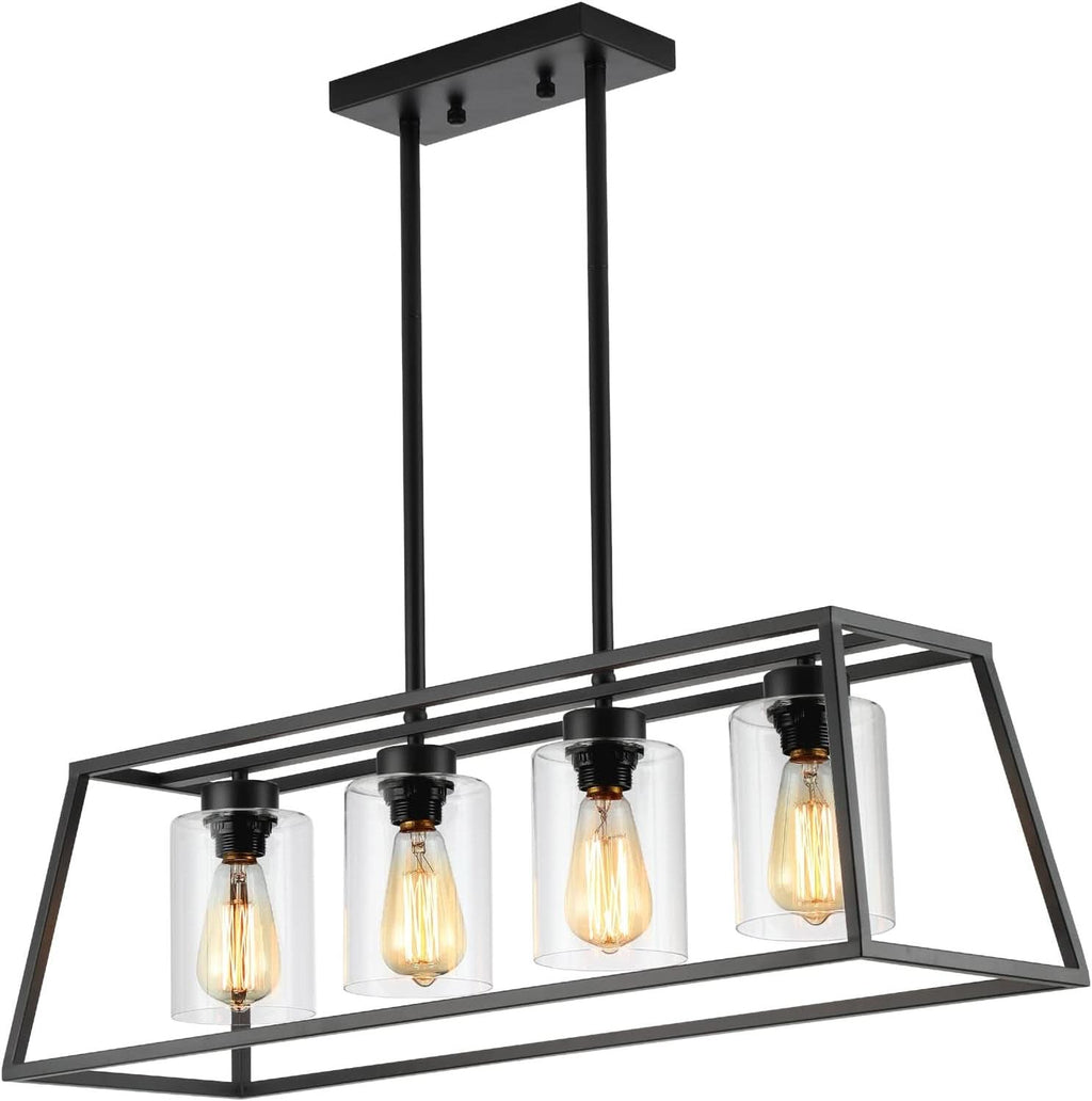 Black Farmhouse Linear Chandelier 4 Light For Dining Room