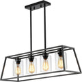 Black Farmhouse Linear Chandelier 4 Light For Dining Room