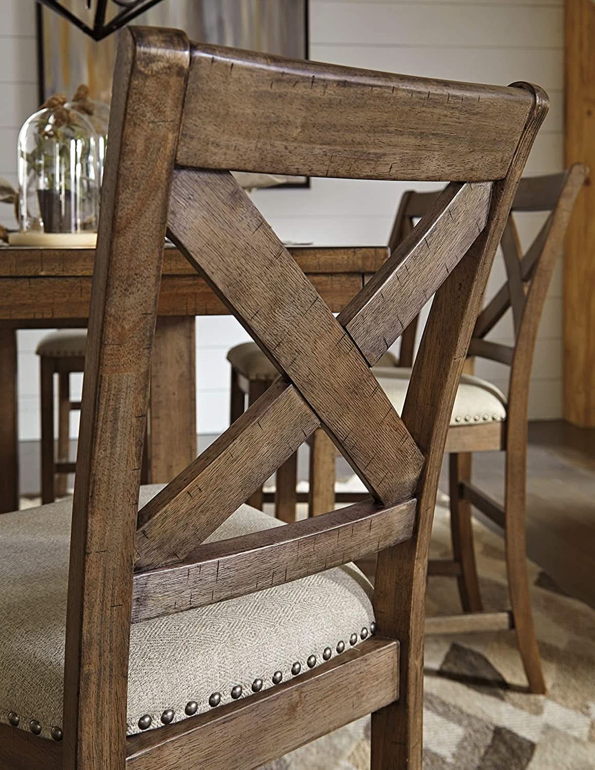 Moriville 24.5 Inch Upholstered Farmhouse Barstools Beige Brown Set of Two