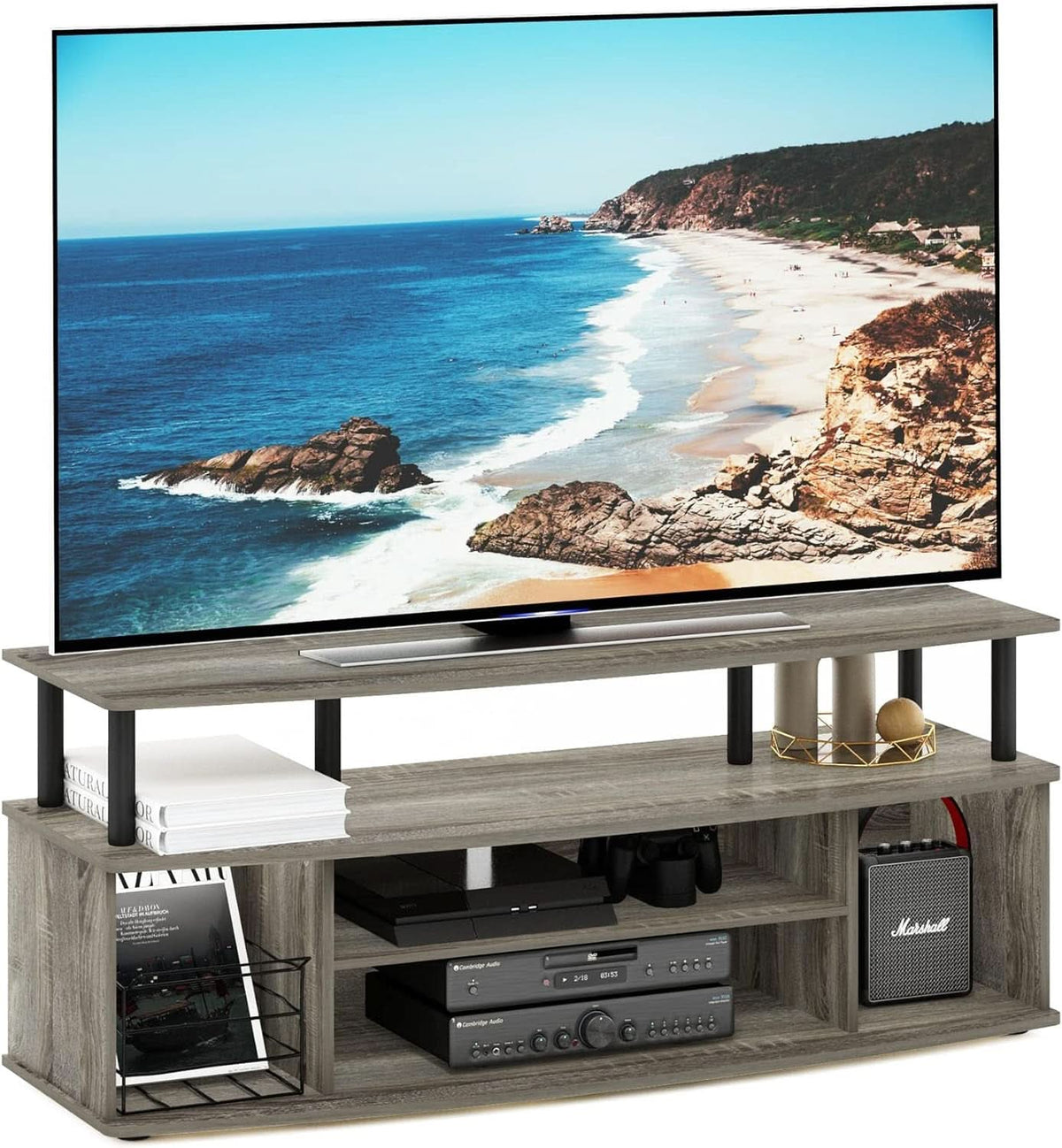Large Entertainment Center for 55 Inch TV Oak and Black