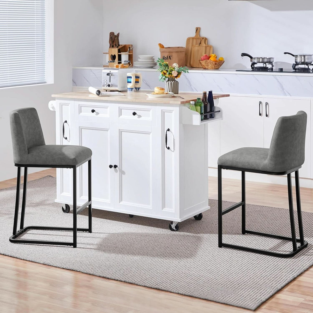 24 Inch Counter Height Leather Bar Stools Gray Set Of 2