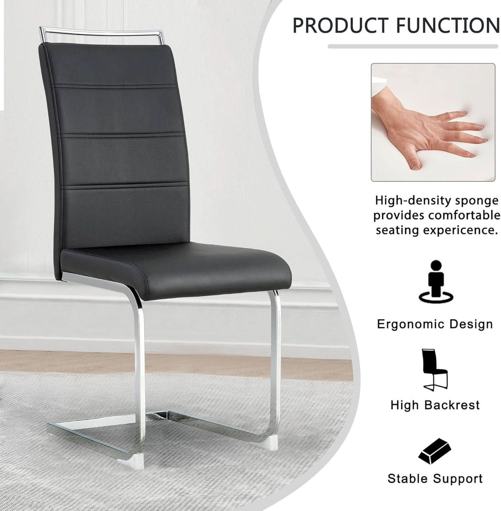 Dining Chairs Set Of 4 PU Leather High Back Black Kitchen