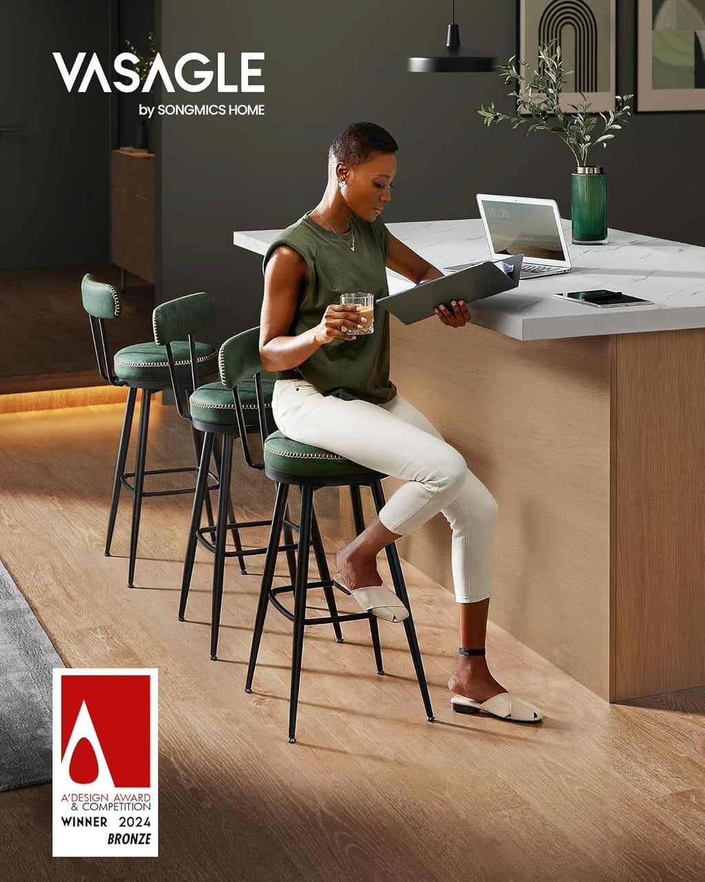 Forest Green 30 Inch Bar Stools Set Of 2 For Kitchen