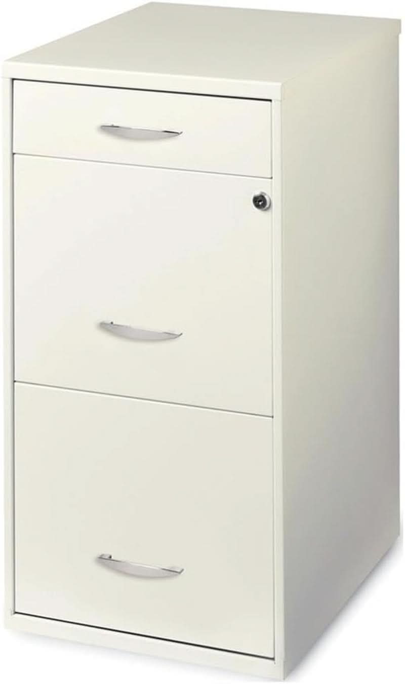 3 Drawer 27.32 Inch White Metal Filing Cabinet Lockable Preassembled For Legal And Letter Size
