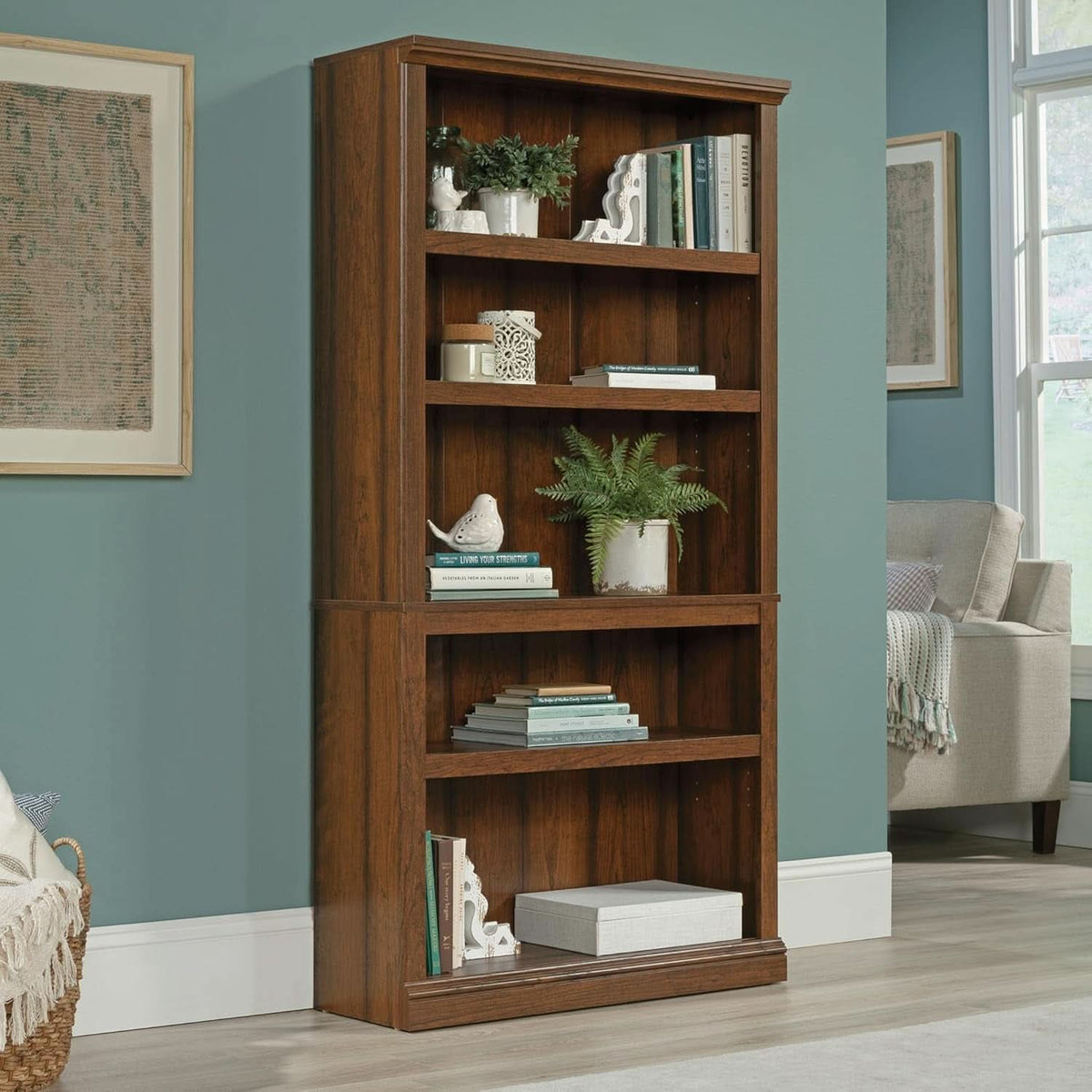 Washington Cherry 5 Shelf Bookcase With Adjustable Shelves