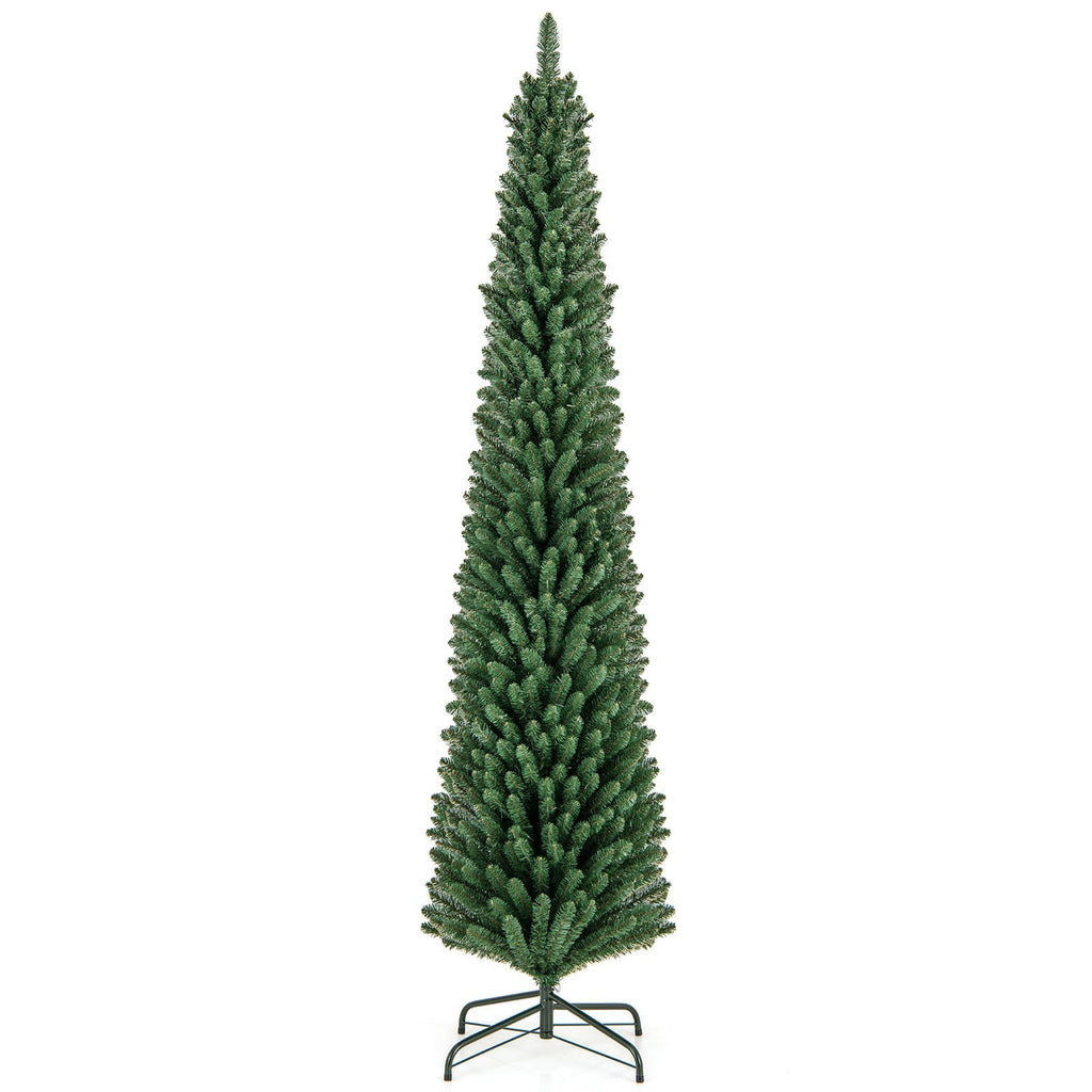 5/6/7/8 Feet Pencil Christmas Tree with 295/392/523/671 Memory Wire Branch Tips and Upgraded Metal Stand