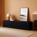 65 Inch Black Solid Wood TV Stand With Oak Veneer Finish