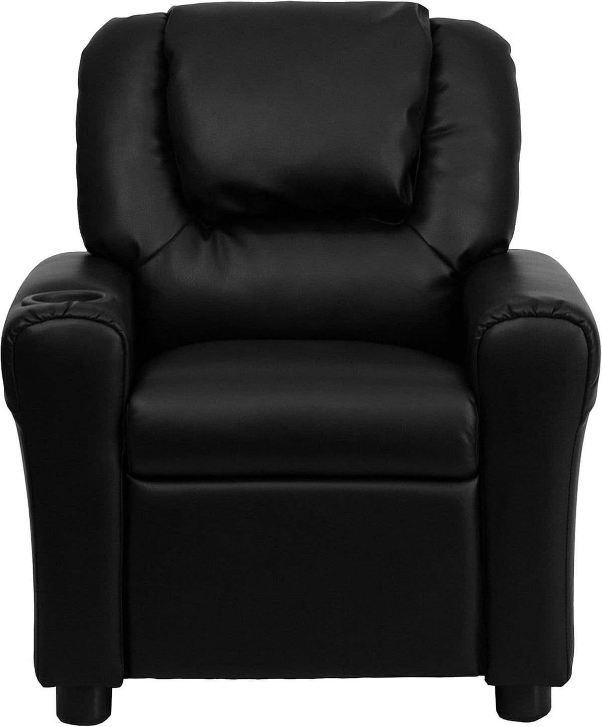 Kids Leathersoft Recliner With Cup Holder And Safety Recline Black