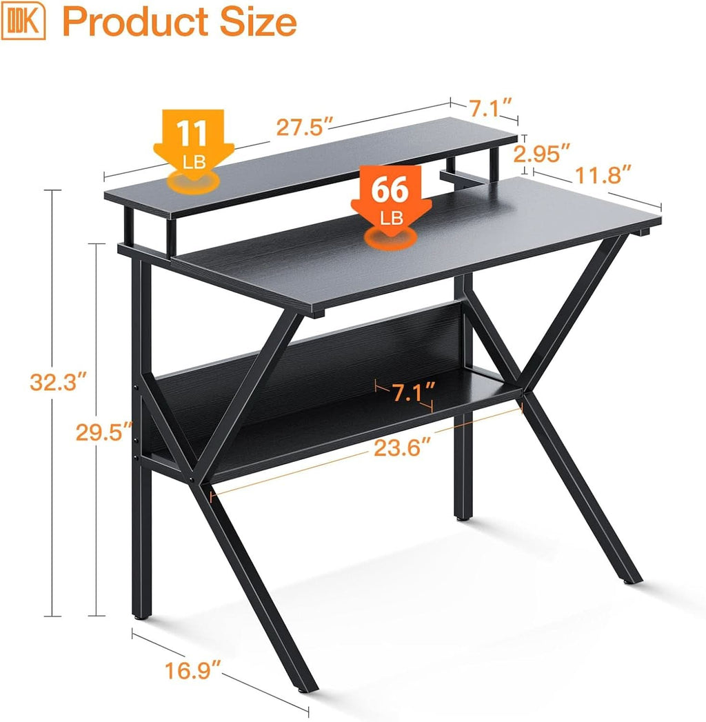 Compact Computer Desk With Monitor Stand 27.5 Inch Black