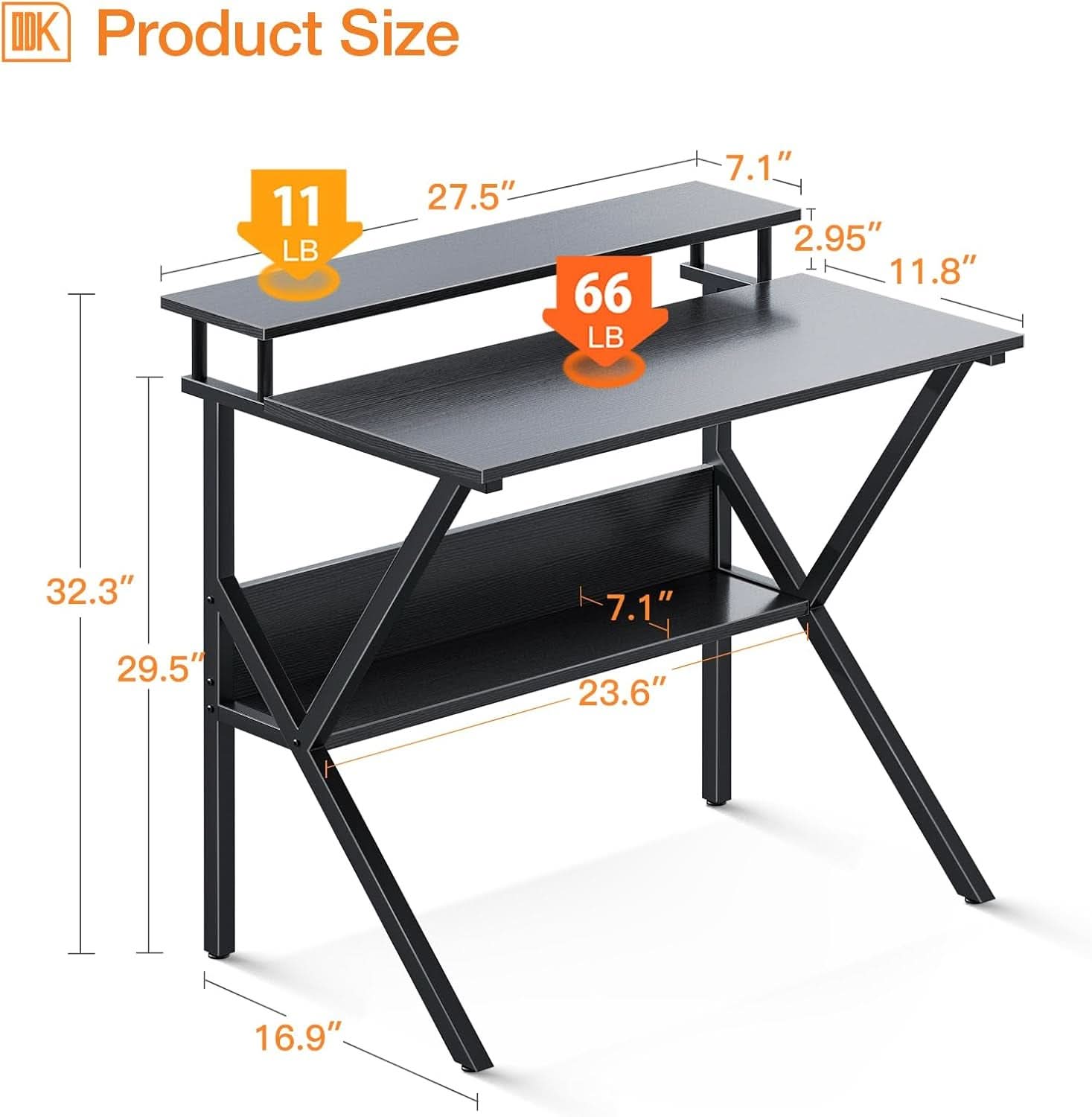 Compact Computer Desk With Monitor Stand 27.5 Inch Black