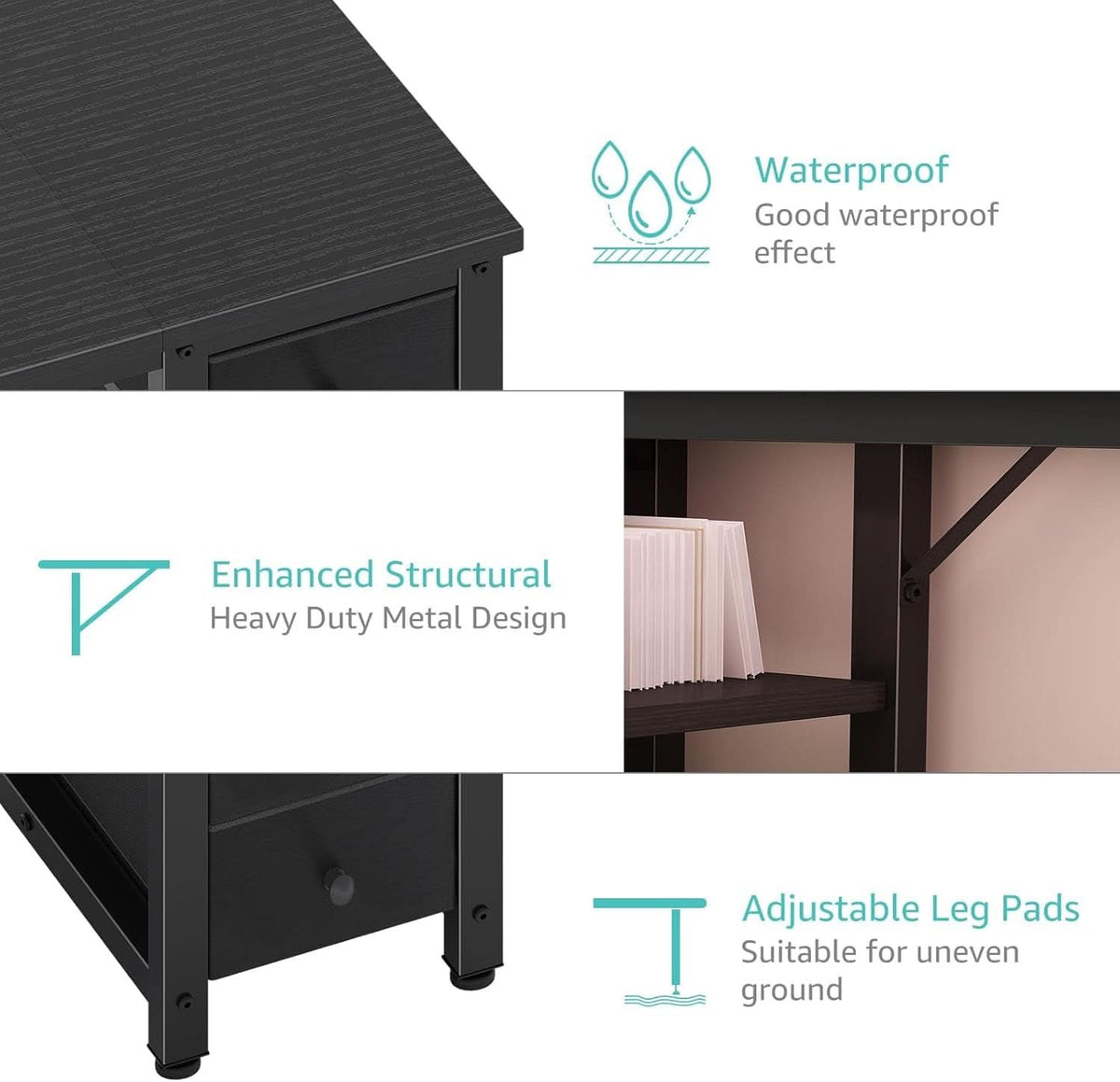 55 Inch Gaming Desk With Fabric Drawers And Shelves Black