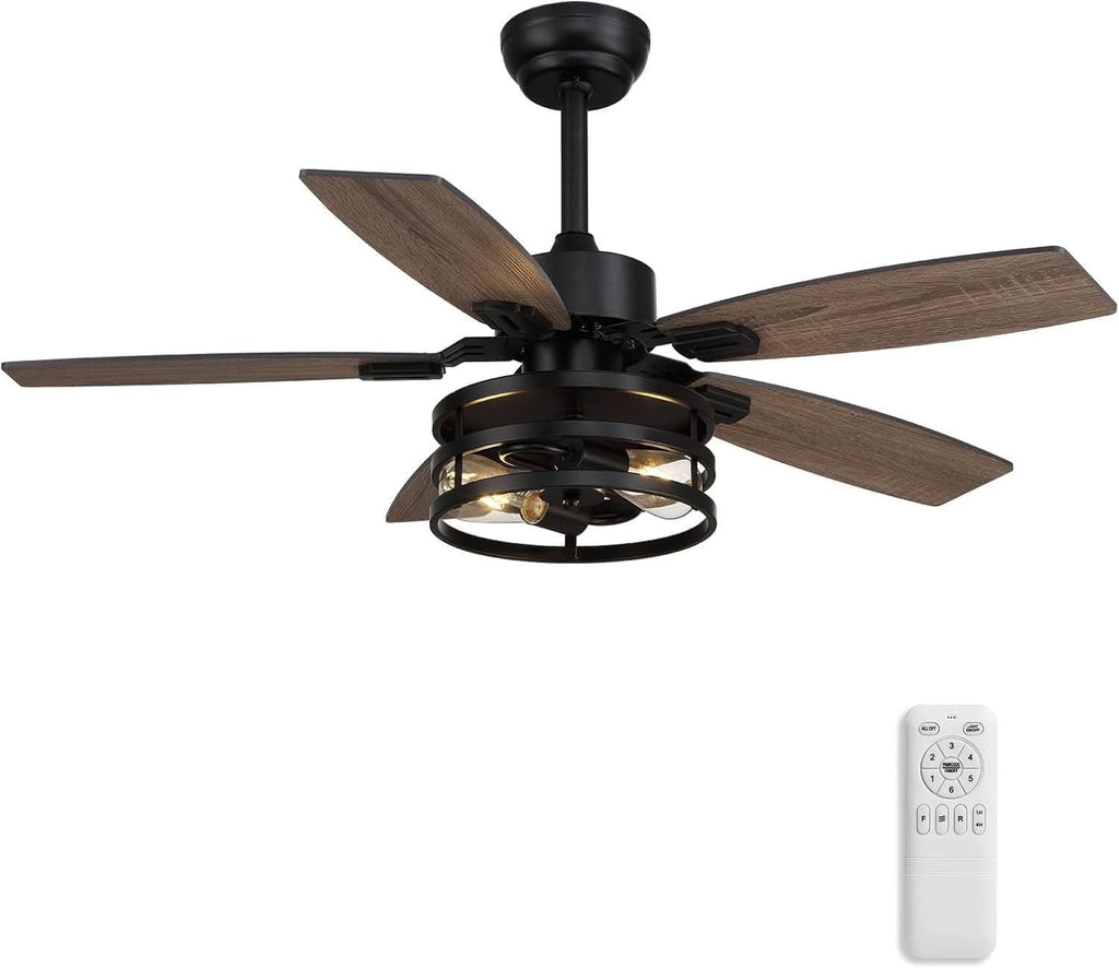 42 Inch Caged Ceiling Fan With Remote Control For Indoor And Outdoor