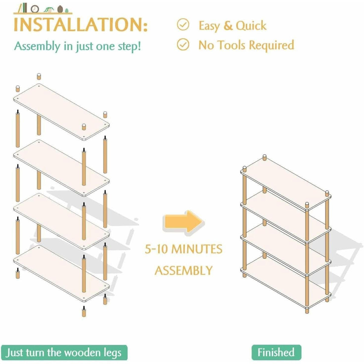 Three Tier White Bookcase Free Standing Display Rack