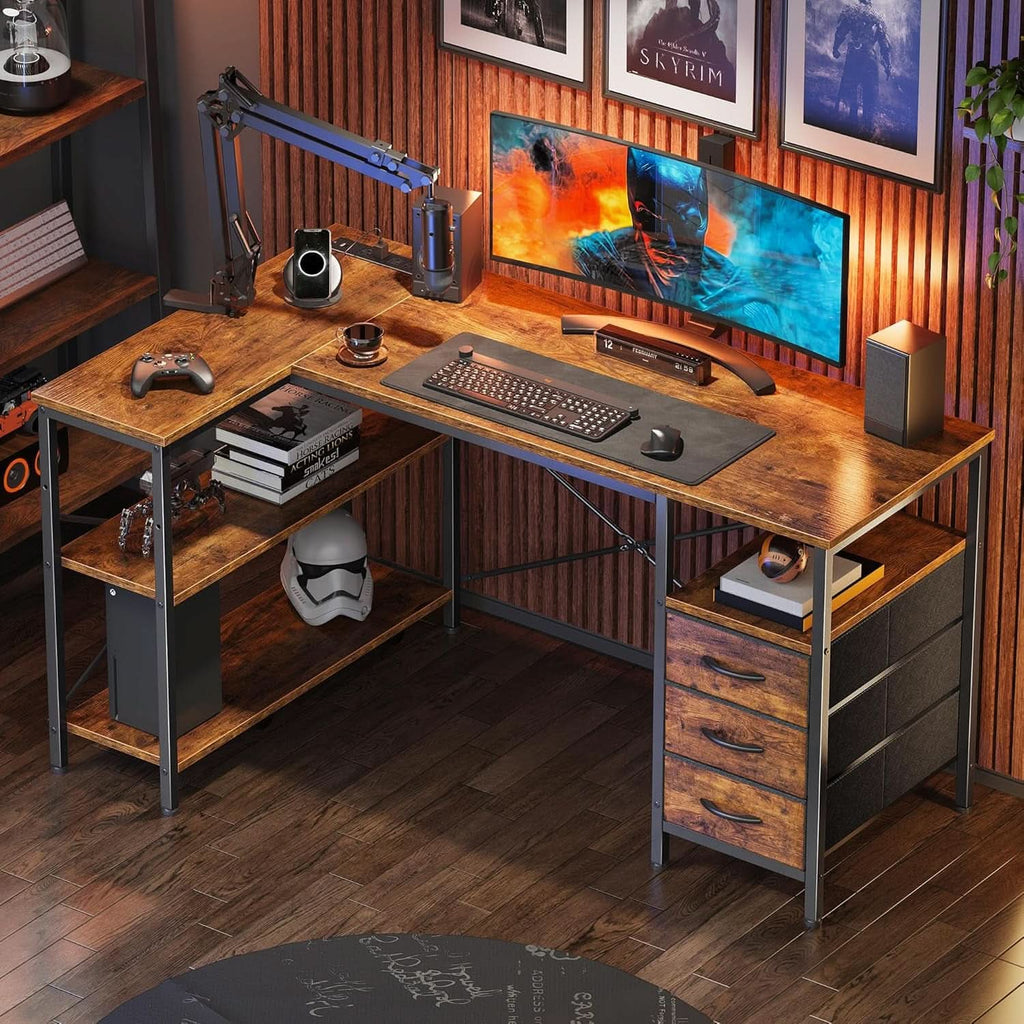 L Shaped Desk 47 Inch With Power Outlets For Home Office