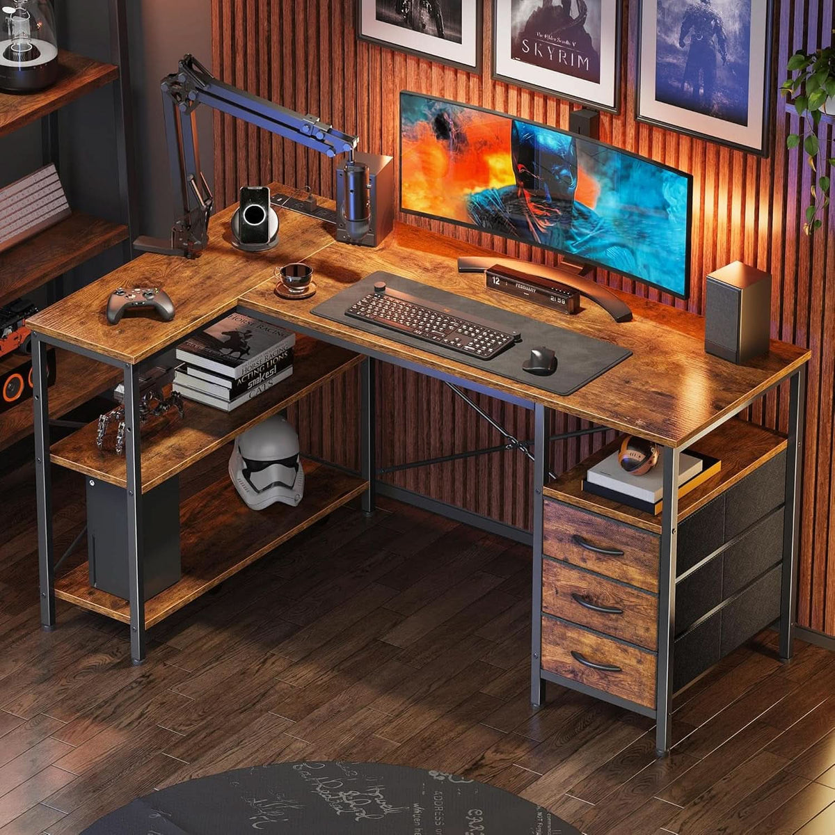 L Shaped Desk 47 Inch With Power Outlets For Home Office