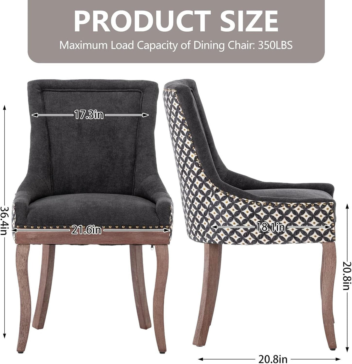 Dining Chairs Set Of 2 High Back Upholstered Fabric With Solid Wood Legs