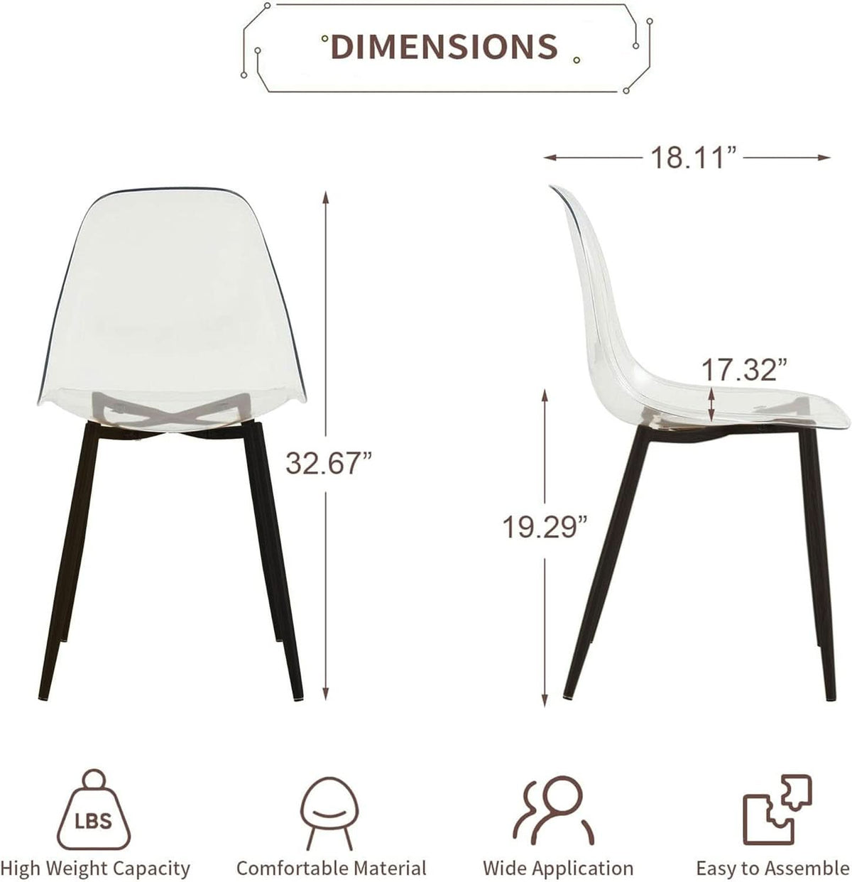 Clear Acrylic Dining Chairs Set of 4 With Black Legs