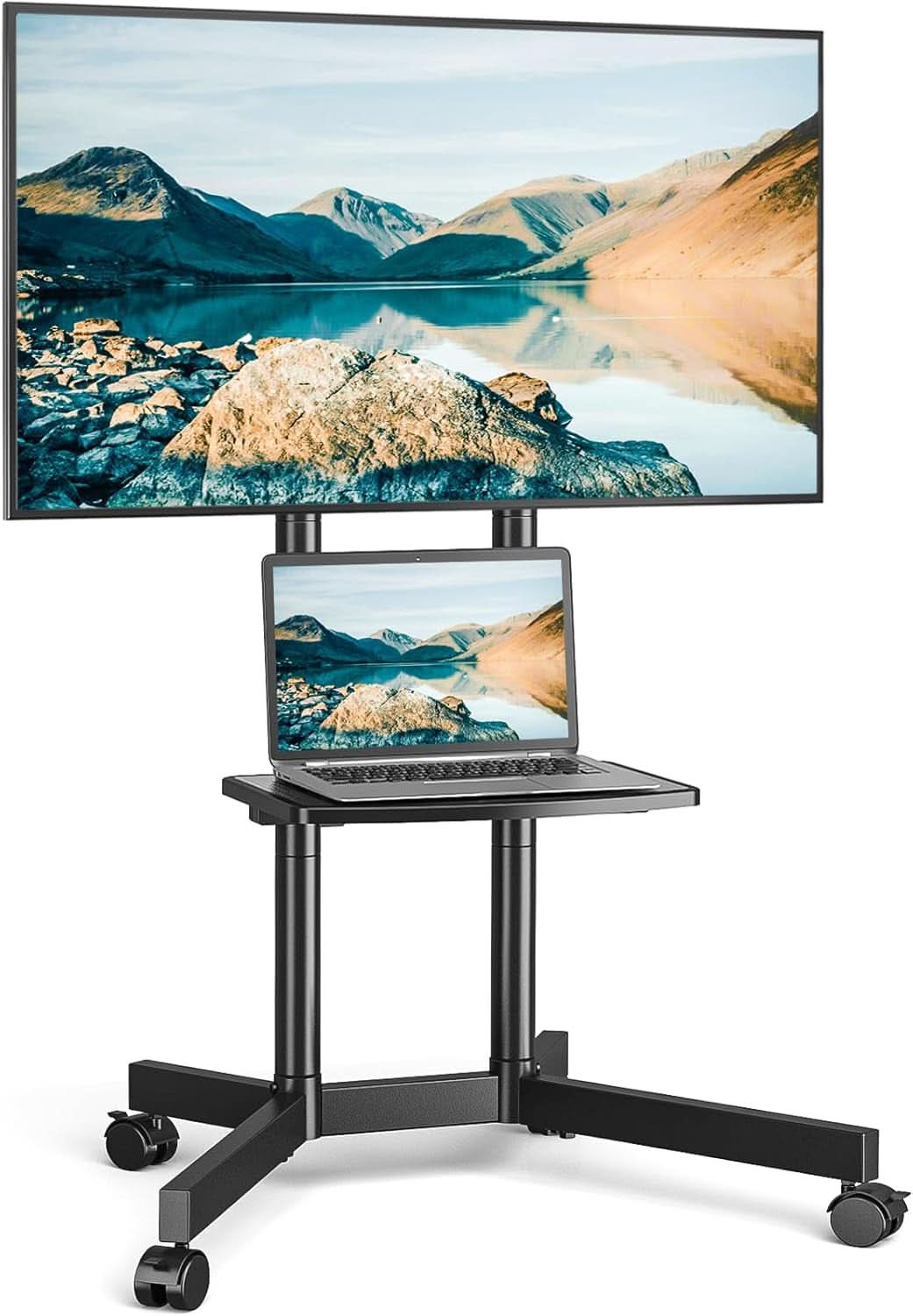 Rolling TV Stand 32-75 Inch With Height Adjustable Shelf