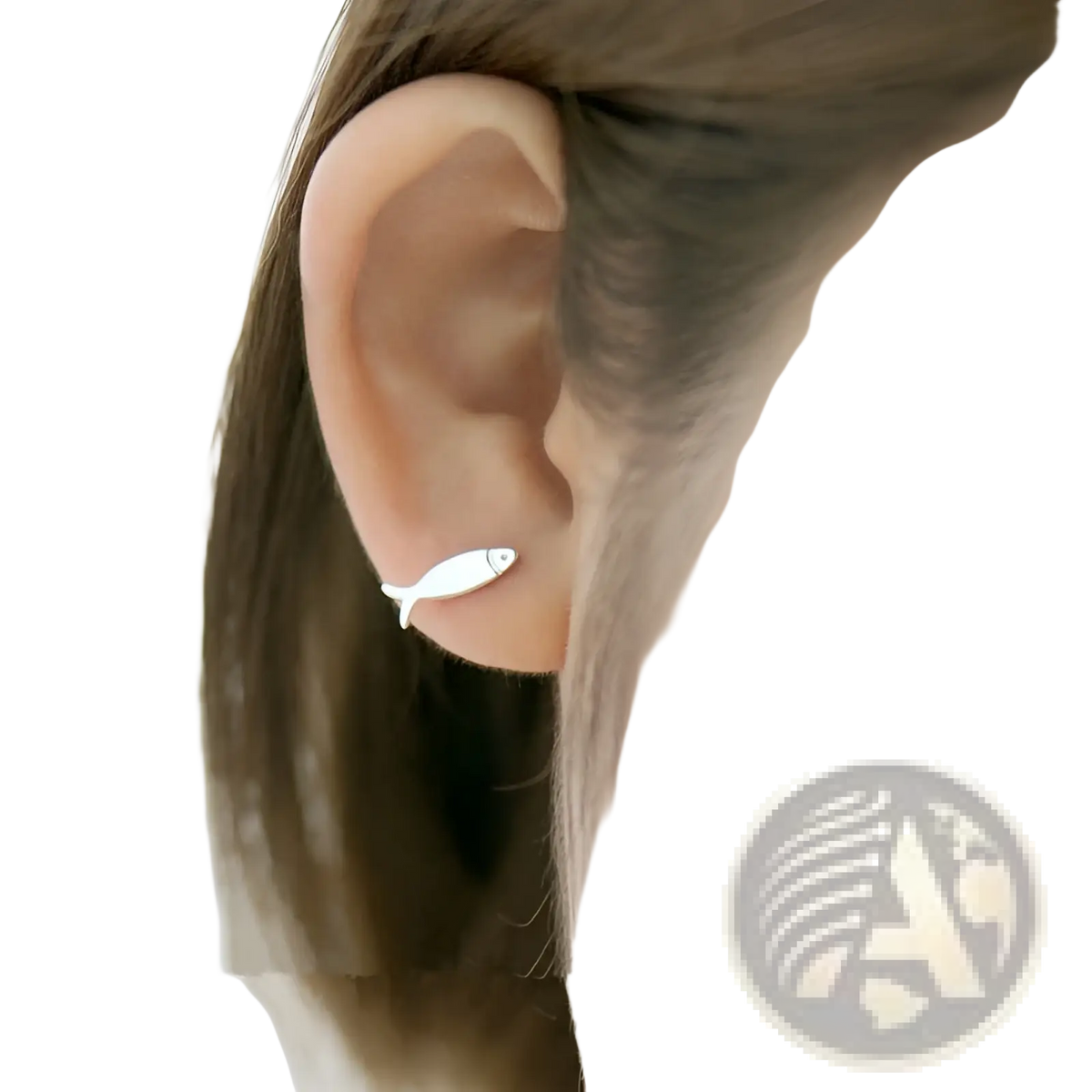 925 Sterling Silver Asymmetric Cat and Fish Stud Earrings
